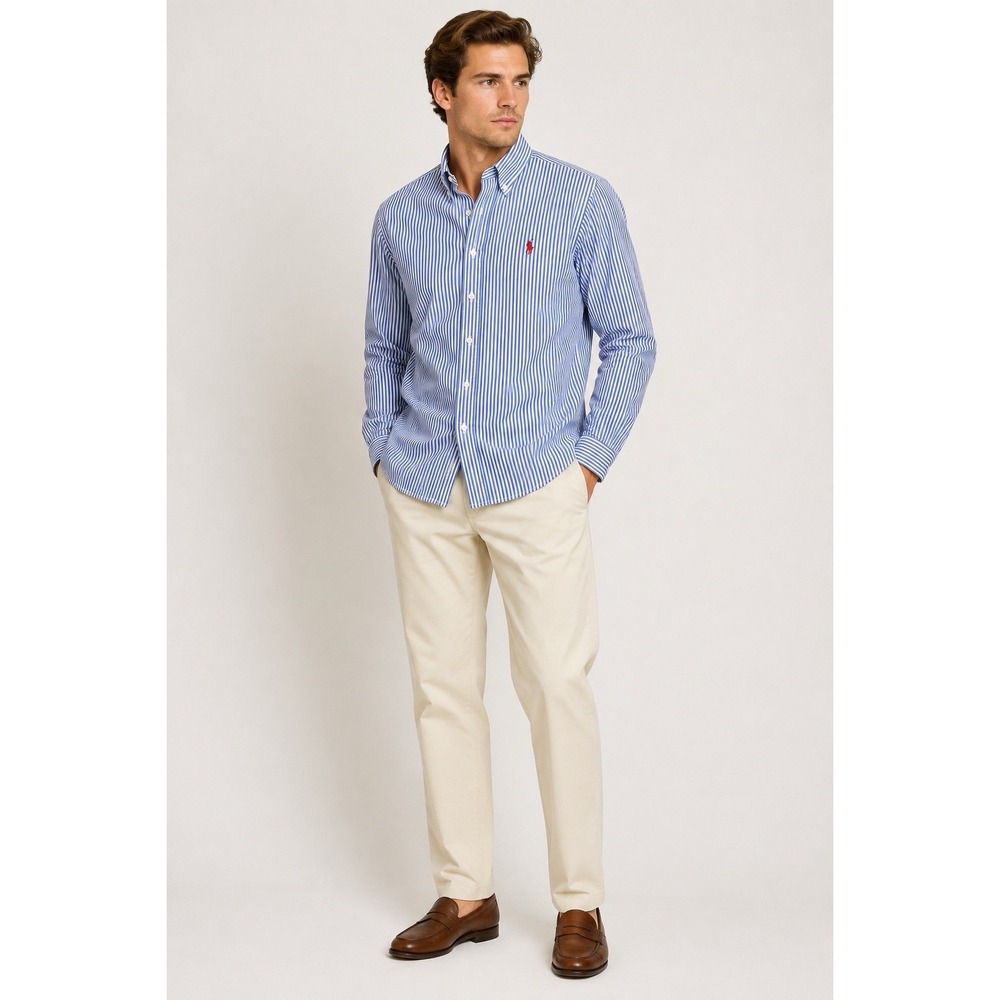 Ralph Lauren Mens XL Custom Fit Blue White Stripe Button Down Pony Preppy